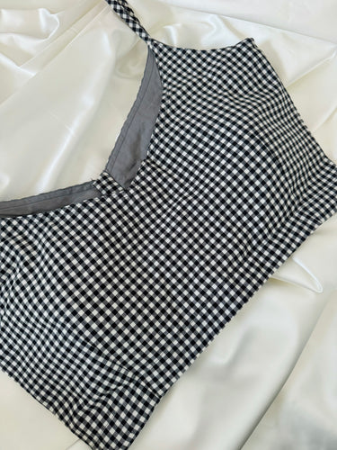 Ready To Wear Saree Blouse | Handwoven Cotton | Size 34 | Black and White Checks | Sphagetti Strap | Free Shipping | Ships from California